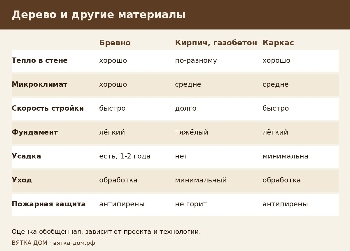 Сравнение дерева и других материалов